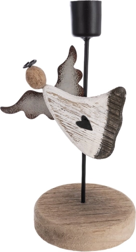 Angel candle holder made of paulownia wood and metal, 18 cm