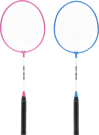 Badmintono rakečių rinkinys NILS NRZ001 su nailoniniu plunksneliu, rožinė–mėlyna