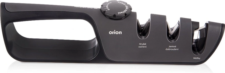 Manual knife sharpener with continuous angle adjustment, three-stage