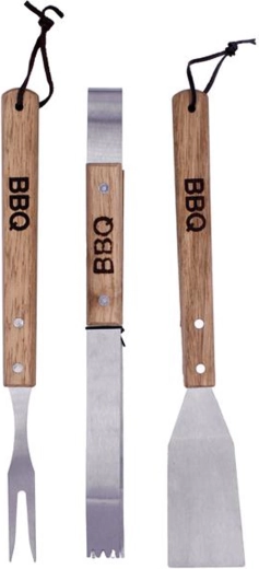 BBQ Grill Set 3 pcs with Wooden Handle