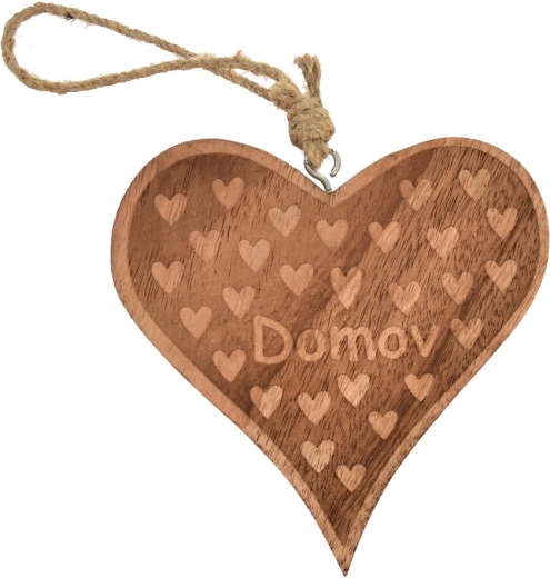 Hanging heart decoration, mango, Home, 15 × 2 × 15 cm