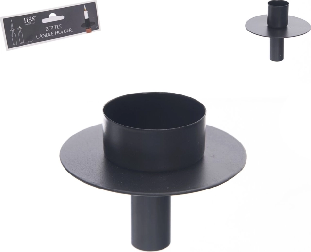 Black metal bottle candle holder