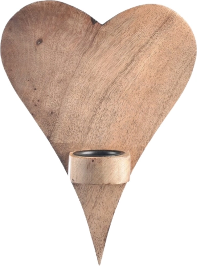 Wall-mounted mango wood candle holder in a heart shape