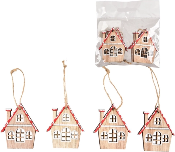 Hanging wooden house – red (4 pcs)