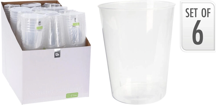 500 ml plastikinių puodelių rinkinys, skaidrus (6 vnt.)
