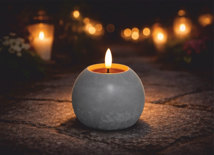 Saulės LED žvakė rutulio formos su betono efektu 10,5 × 10 cm – 1 vnt.