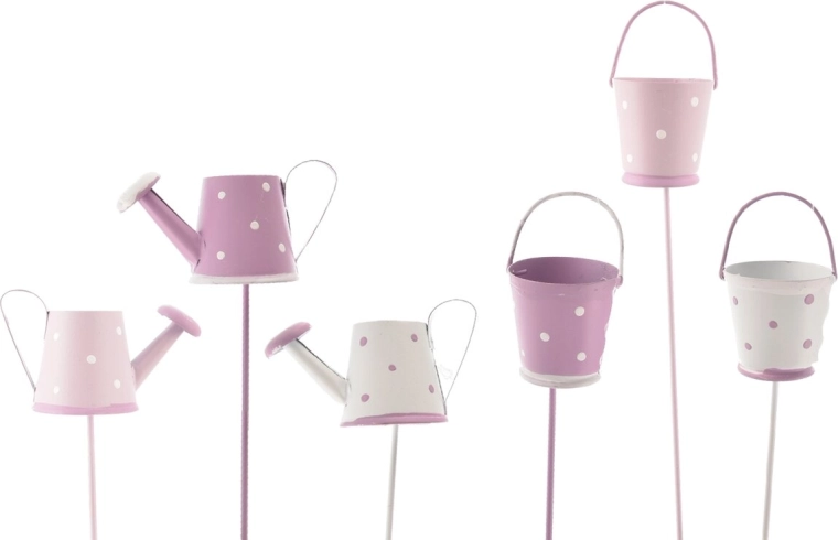 Garden decorative stake – metal watering can/bucket, purple, 31 cm