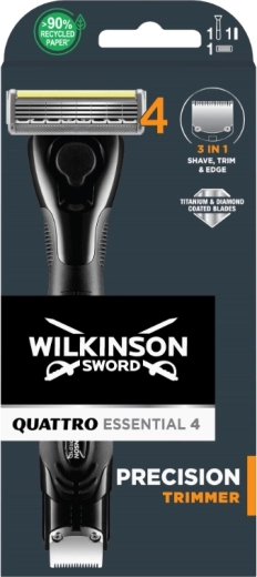 Wilkinson Quattro Essential vyriškas skutimosi prietaisas su barzdos kirptuvu