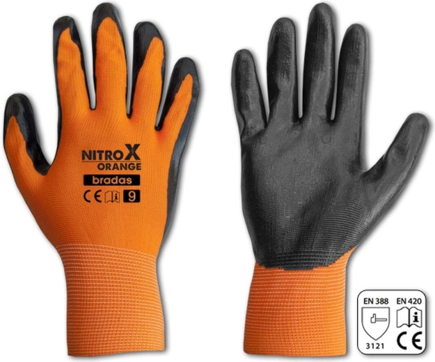 Darbinės nitrilinės pirštinės NITROX ORANGE, dydis 10