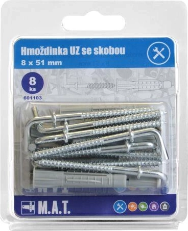 Knotting wall plug with hook 8×51 mm, white zinc (8 pcs)