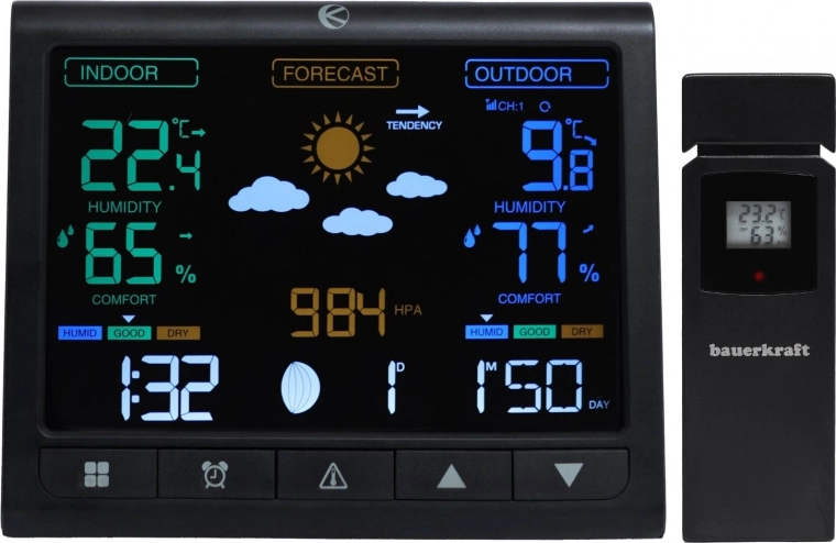 Belaidė meteorologinė stotis su LCD ekranu ir lauko jutikliu