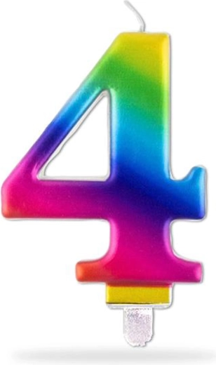 Rainbow pick birthday candle number 4, 7.5 cm