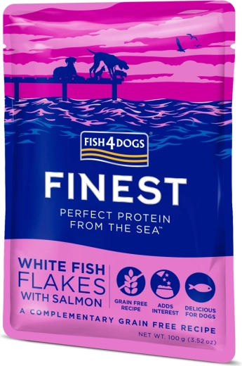 Fish4Dogs maišelis šunims iš baltos žuvies su lašiša 100 g