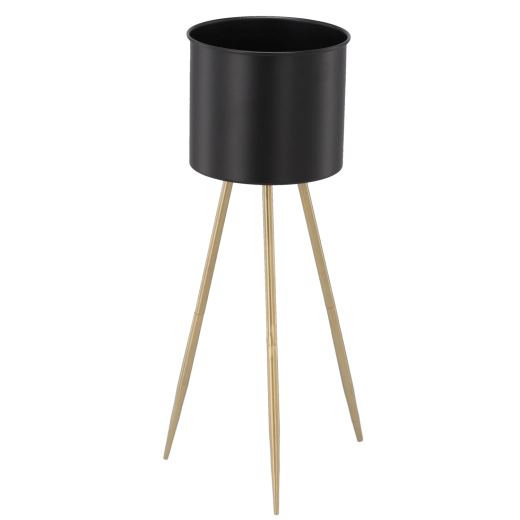 Elegantiškas metalinis gėlių stovas 24 × 24 × 70 cm, juodas su auksinėmis kojelėmis