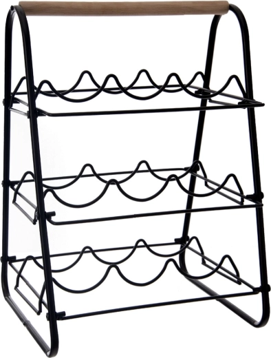 Vyno stovas iš metalo ir medžio, juodas, modernus industrinis