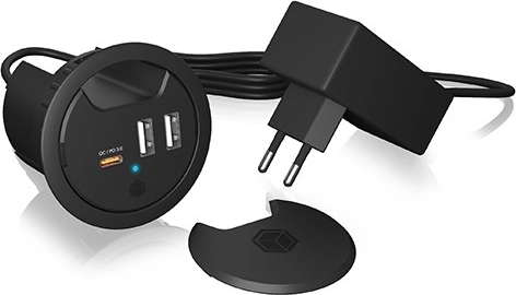 IB-HUB1407 3-port desktop charger, 2x USB-A, 1x USB-C, 60 mm cutout
