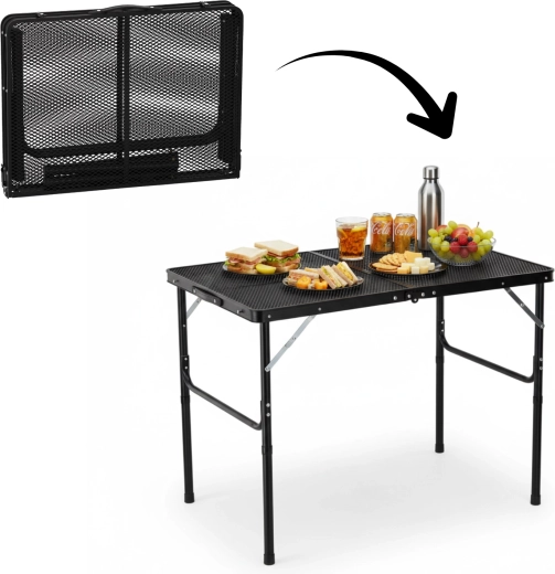 Folding camping table black 90 × 60 cm, height 40/70 cm