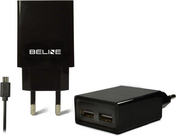 Tinklo įkroviklis BELINE 2× USB su microUSB kabeliu 2 A, juodas
