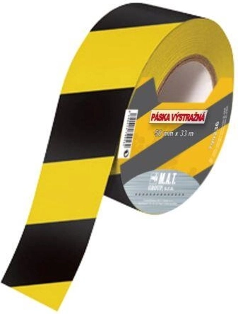 Geltonai juoda įspėjamoji juosta 75 mm × 500 m