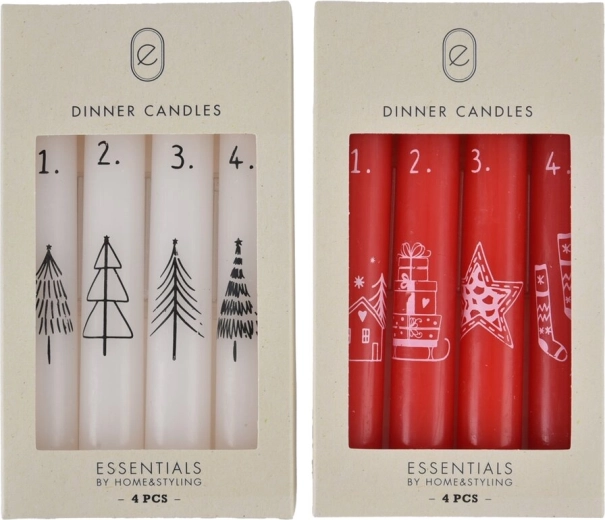 Set of Christmas decorative motif candles 16 cm, 4 pcs