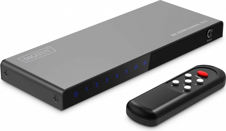 DIGITUS 8K HDMI Switch 5×1, 60 Hz (4:4:4), HDR, HDCP 2.3, with Remote Control, Black