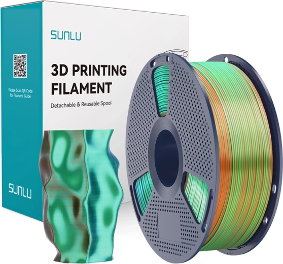 Sunlu PLA+ Silk tri-color filament for 3D printing orange/blue/green