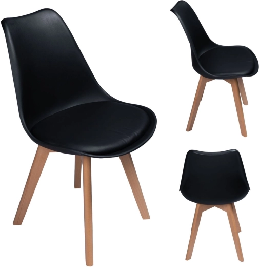 Scandinavian dining chair with seat cushion black - 1 piece