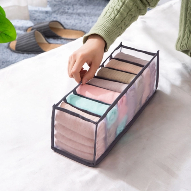 Wardrobe organizer with 7 compartments for underwear - gray