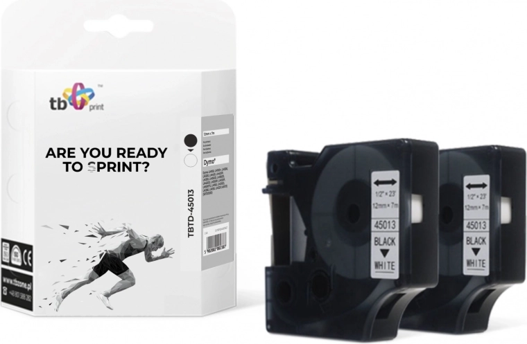 Tape for DYMO 12 mm x 7 m, black print on white background, 2 pcs