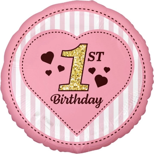 Pink foil balloon 45 cm – 1st Birthday