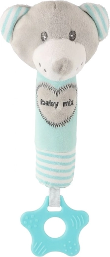 Vaikiškas pliušinis barškutis su cypsėjimo funkcija ir kramtuku BABY MIX – meškiukas, mėtų spalvos