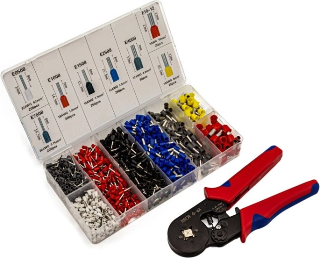 Automatic ferrule crimping pliers with organizer and a set of 1200 pcs of ferrules