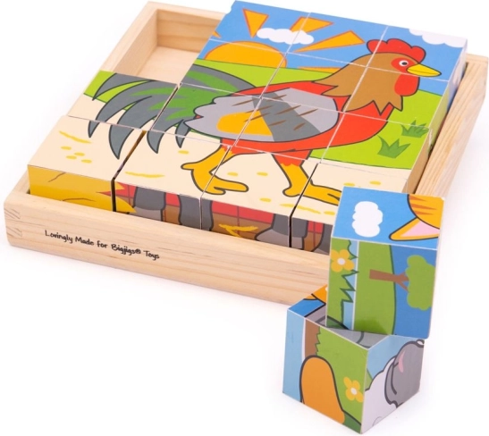 BIGJIGS TOYS paveikslėlių kubeliai – ferma