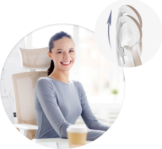 Adjustable headrest and quiet rubberized wheels