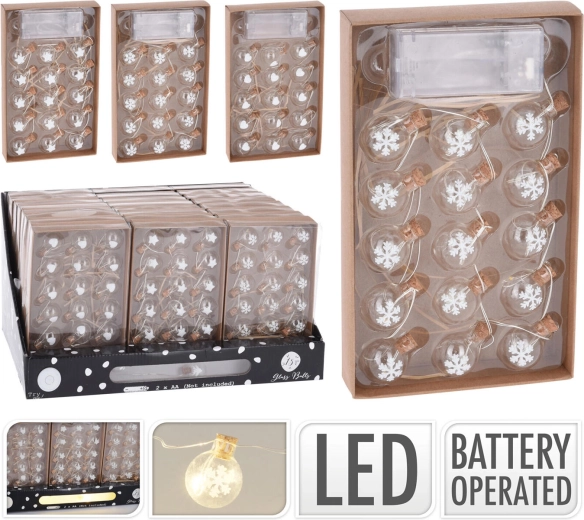 Šviesos girlianda su stiklinėmis lemputėmis 1,5 m, 15 LED, šilta balta