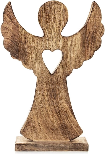 Wooden angel figurine from mango wood with heart 25.5 × 36 cm