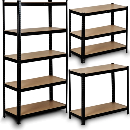 Metalinis stelažas HUMBERG 150 × 75 × 30 cm, juodas, 5 lentynos, besraigtė sistema