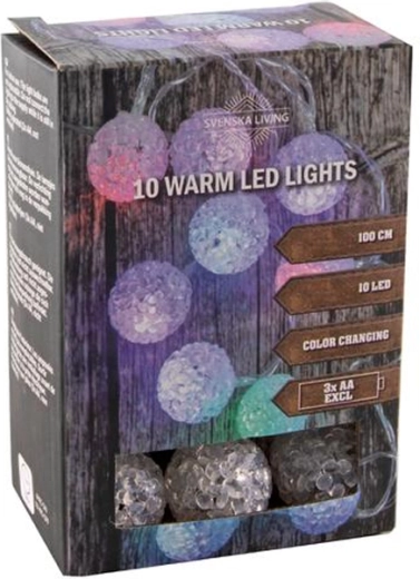 Light string with timer, 10 LED colorful balls, 100 cm