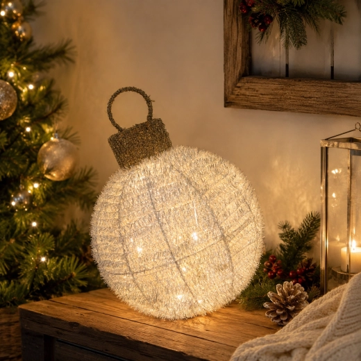 Kalėdinė LED dekoracija – besisukantis baltas burbulas 25 × 34 cm – 1 vnt.