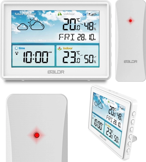 Balta belaidė meteorologinė stotis su DCF laiku ir spalvotu LCD