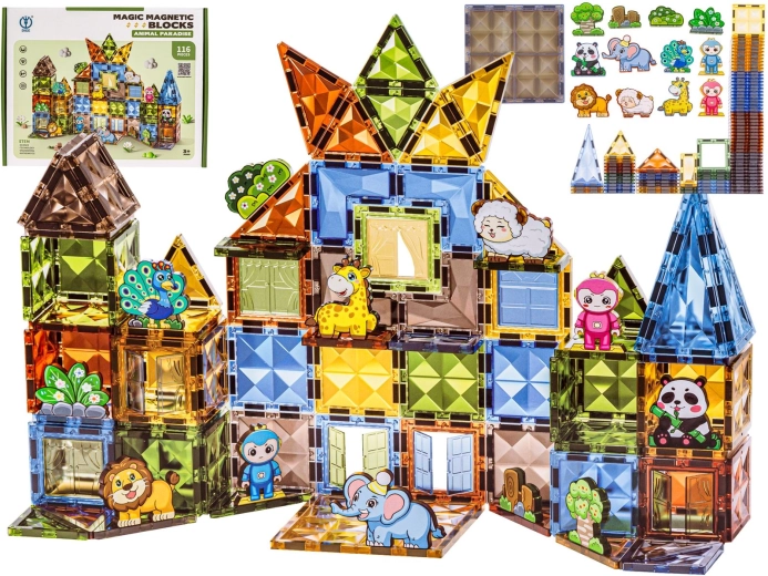 Magnetic building blocks with animals – 116 pieces