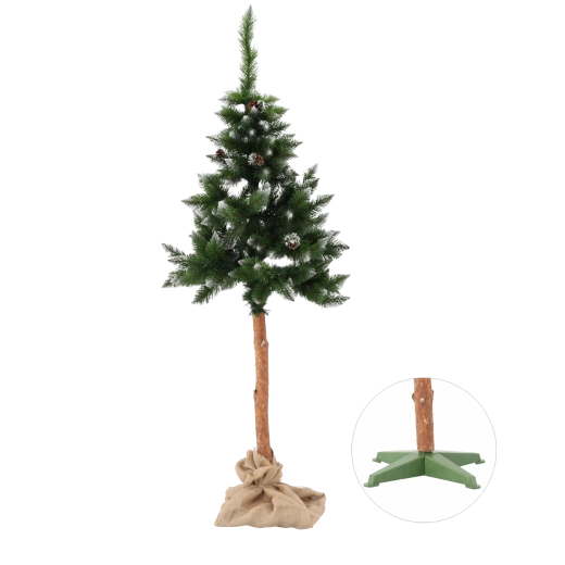 Artificial Christmas tree on trunk snowy pine with cones 190 cm