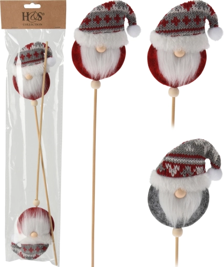 Christmas pick gnome made of wood and polyester, assorted colors, 32 × 7 × 2 cm, 2 pcs