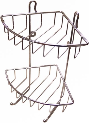 Corner two-tier bathroom shelf, chrome