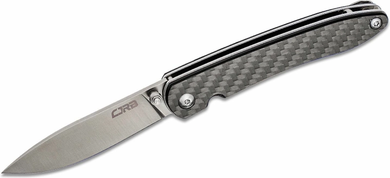 Folding pocket knife CJRB Ria 7.5 cm, sand polish, black, carbon fiber