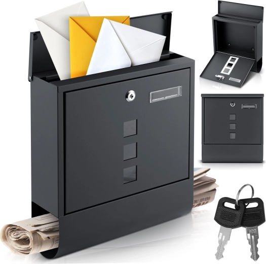 HumBerg Anthracite Mailbox with Newspaper Holder 34 × 30.5 × 10 cm