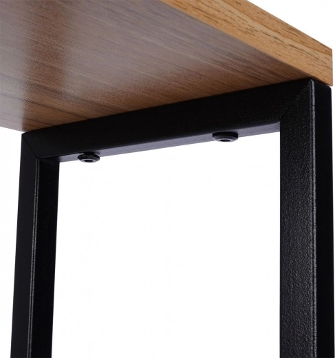 Sturdy metal frame with wood-look shelves