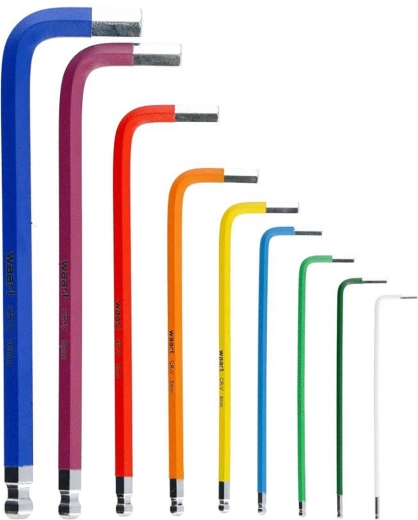 Color-coded set of long ball-end hex keys 1.5–10 mm, 9 pcs