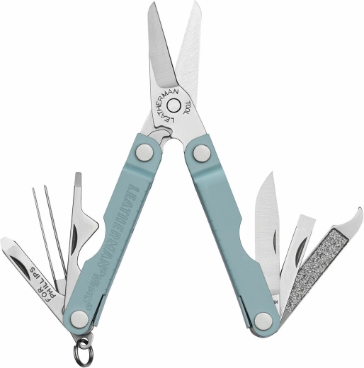 Leatherman Micra Arctic – kompaktiškas daugiafunkcis įrankis 10 viename, nerūdijantis plienas, melsvai pilkas