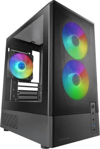 Mars Gaming MC-ONYX black microATX case with 3× ARGB fans
